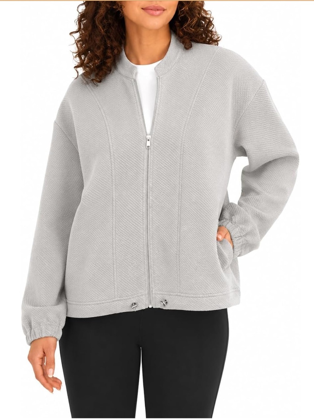 Sage Collective Women's Textured Full Zip Layering Jacket Grey XXL